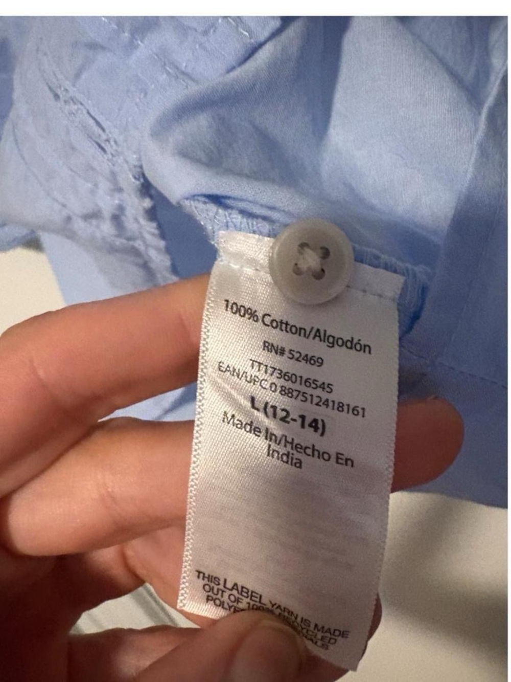 Light blue 100% cotton button-up blouse with puff sleeves lace trim blouse large - Picture 3 of 8
